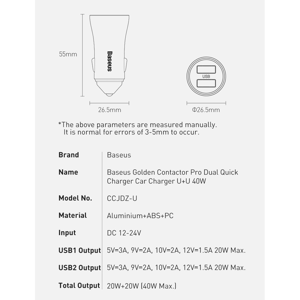 Tẩu Sạc Ô Tô, Tẩu Sạc Nhanh PD 20W, 40W 2 Cổng USB Và Type C