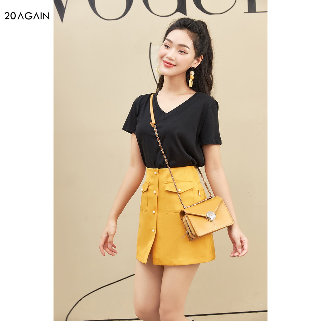 Áo phông nữ ngắn tay cổ tim 20AGAIN, thiết kế trẻ trung, chất cotton ATA2046