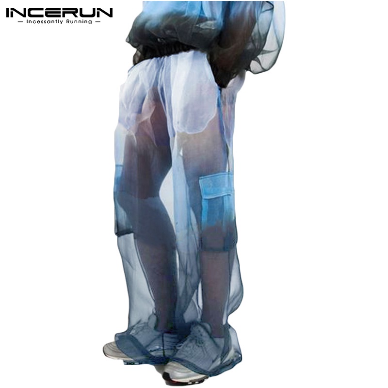 Quần dài INCERUN lưng thun phối lưới màu gradient thời trang cho nam