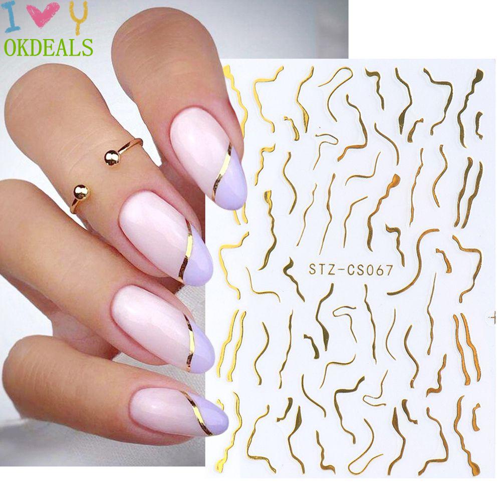 Đề Can Trượt OKDEALS|Miếng Dán Trang Trí Móng Tay 3D Họa Tiết Đường Kẻ Thời Trang