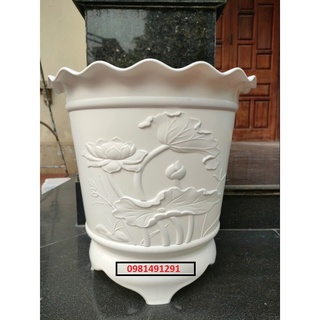 Chậu nhựa in hoa sen nổi giả sứ cao cấp đủ size