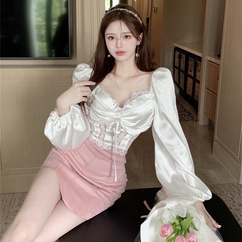 Áo Cổ Vuông Tay Phồng Phối Ren Thời Trang Mùa Hè Dễ Phối Đồ Cho Nữ