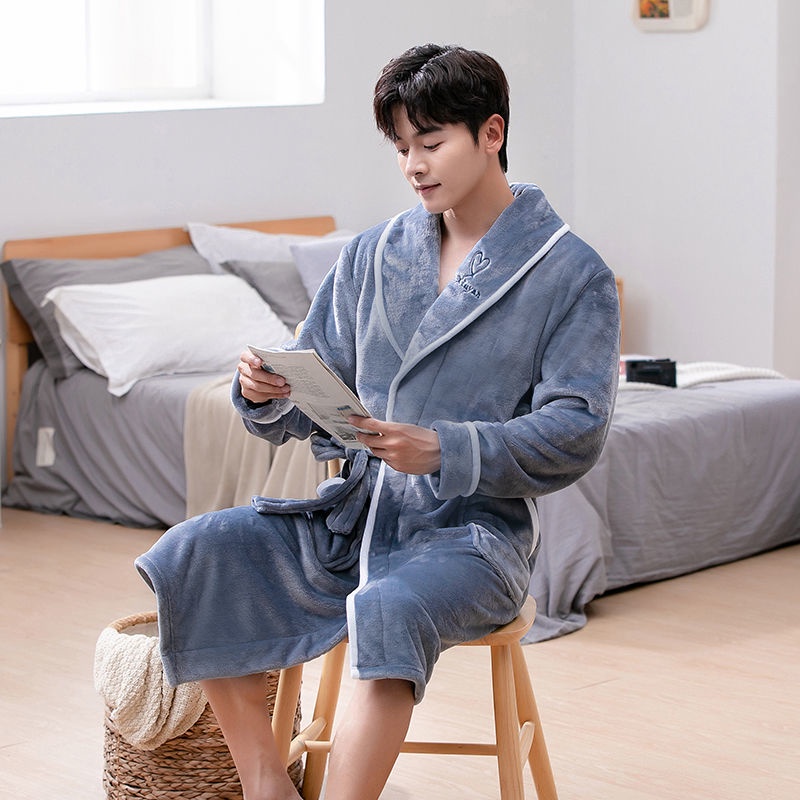 Áo Choàng Ngủ Bằng Nỉ San Hô Cỡ Lớn Mặc Nhà Cho Nam