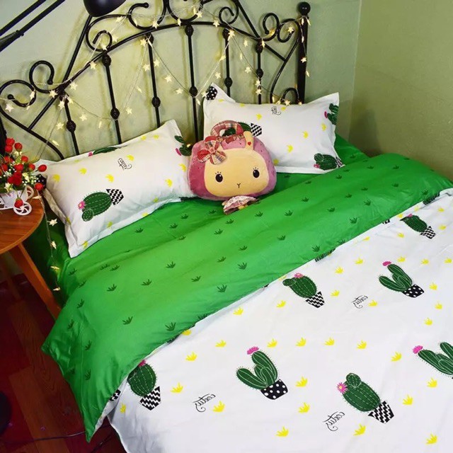 Bộ ga gối Cotton poly - xương rồng xanh [ib mẫu cho shop]