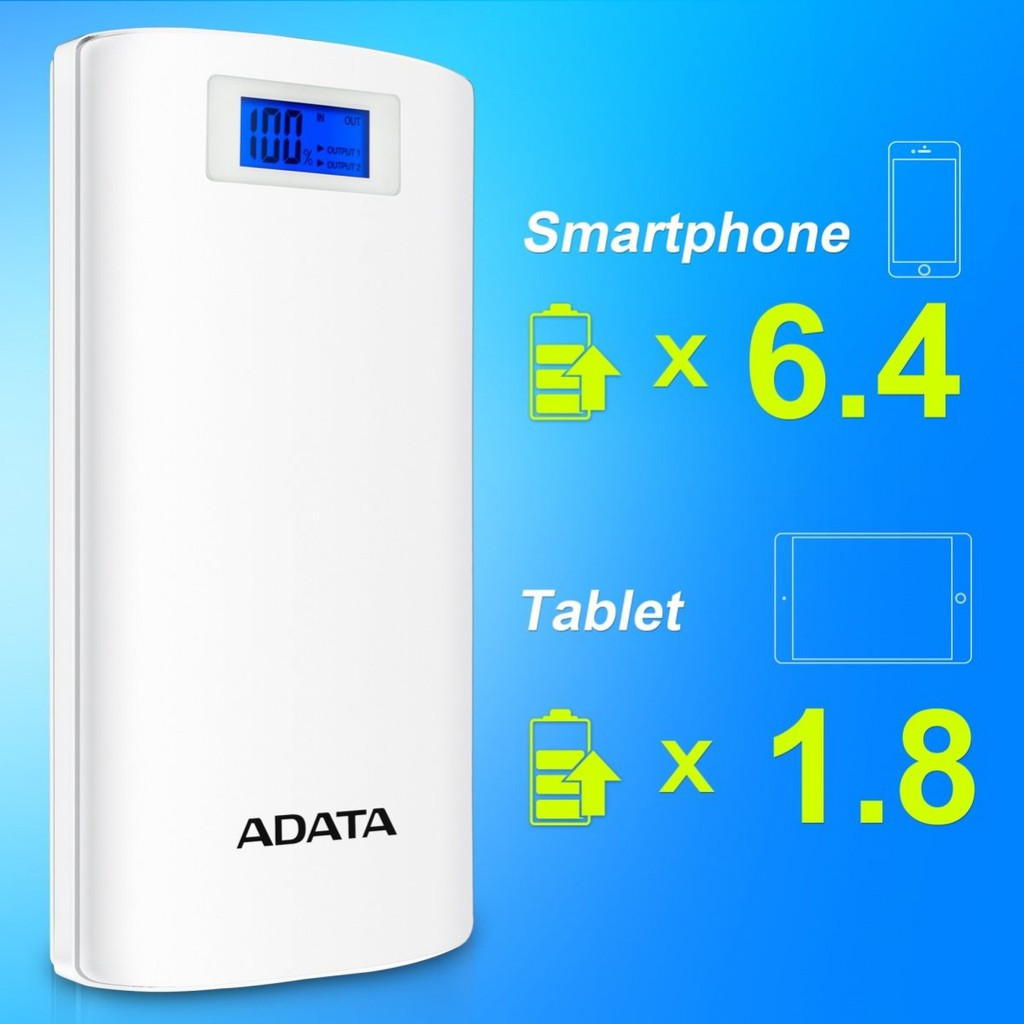 Pin sạc dự phòng 20000mAh P20000D ADATA (trắng) - Hãng phân phối chính thức