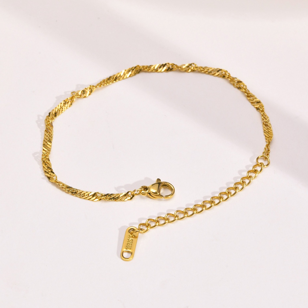 Vnox Vòng Tay Dạng Chuỗi Gợn Sóng Bằng Thép Không Gỉ Mạ Vàng 14k Cho Nữ
