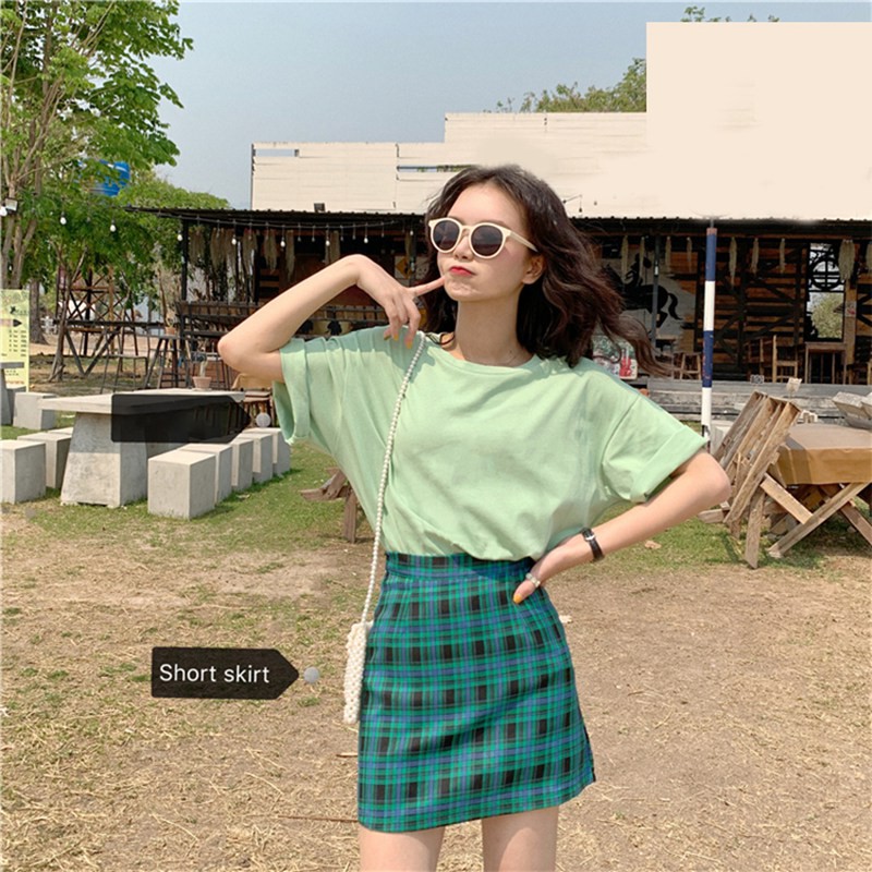 Women Fashion Stitching Color Lattice High Waist Skirt Slim A Line Skirt | BigBuy360 - bigbuy360.vn