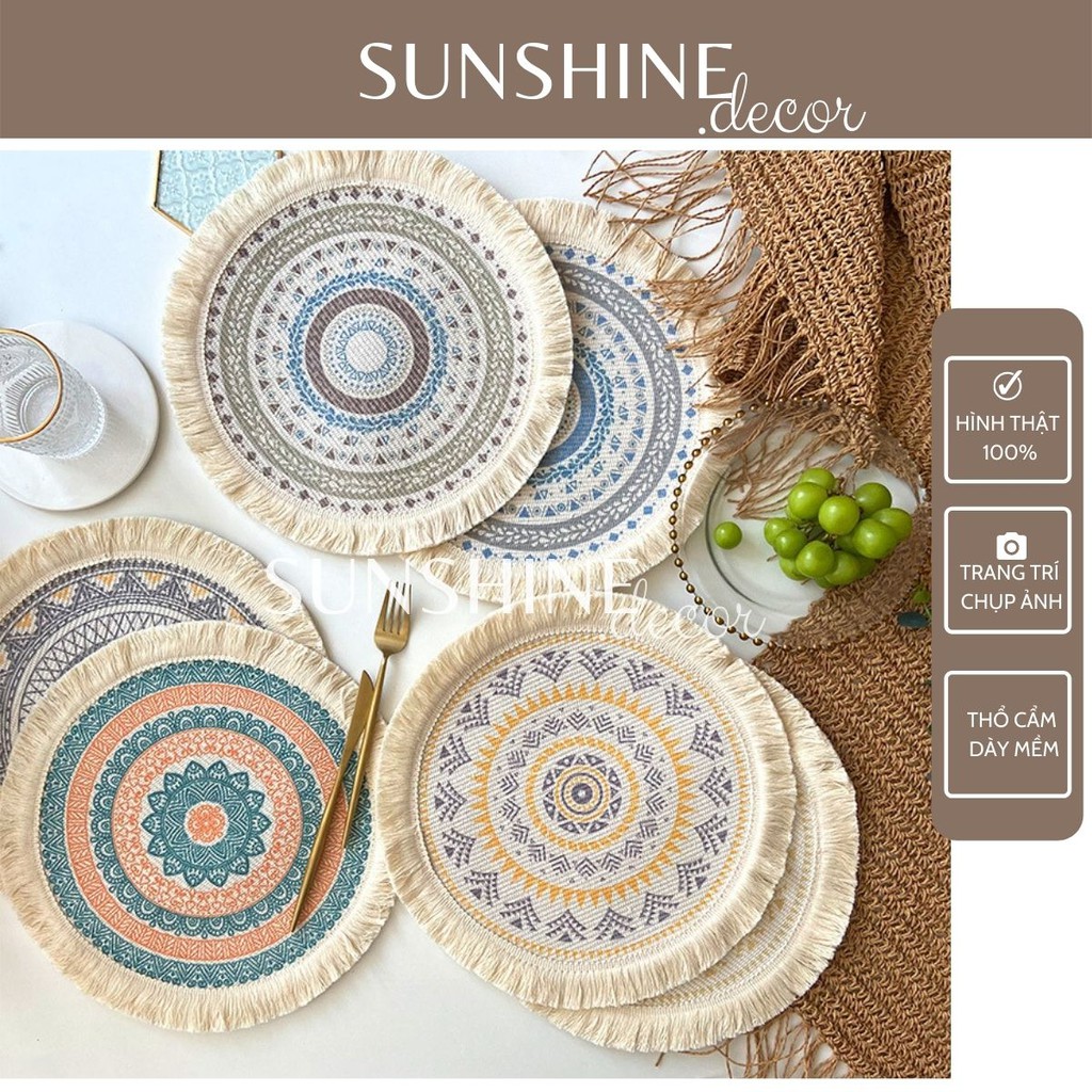 Thảm Thổ Cẩm Tròn Tua Rua Trang Trí Lót Bàn Ăn Phong Cách Vintage- Sunshine.decor