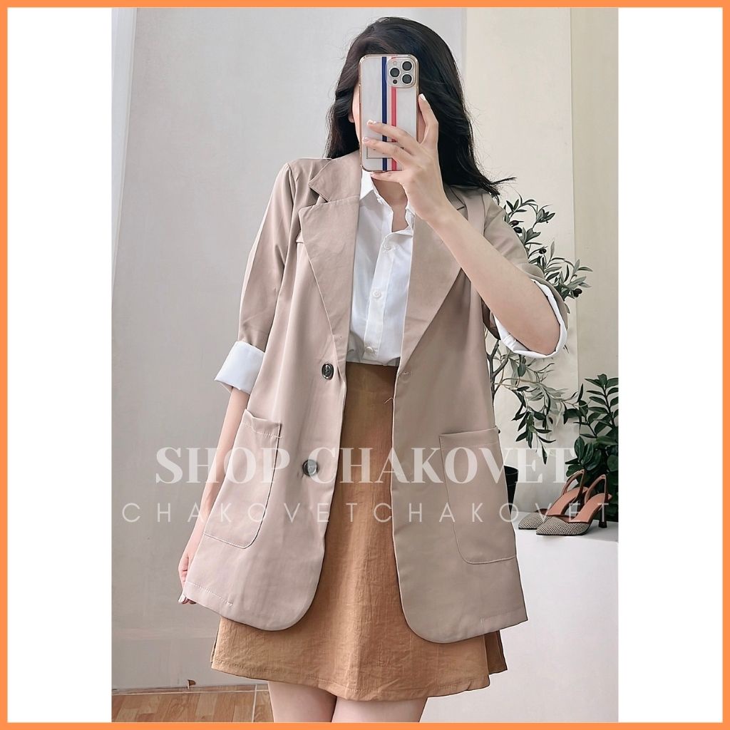 Áo blazer nữ khoác ngoài A8238 kiểu áo tay lỡ 1 lớp  dáng suông rộng thích hợp mùa xuân hè - CHAKOVET