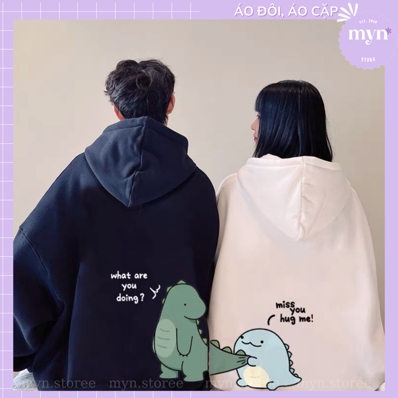 Áo Hoodie Cặp Đôi Nam Nữ Form Rộng, Áo Hoodie Vải Nỉ Bông Cao Cấp Mẫu Họa Tiết Khủng Long Dễ Thương
