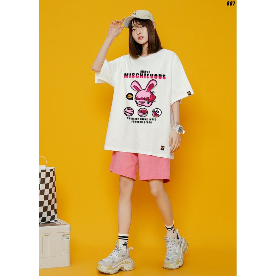 Áo thun nam nữ Thỏ hồng Mischievous 887 HY KOREA unisex