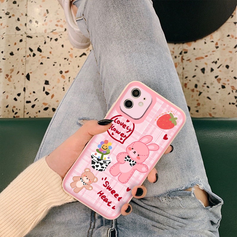 Bunny Case iphone 12 11 pro Max RABIT PINK vuông cạnh ốp lưng điện thoại iphone 7 plus 8plus xs xr xs max 13pro 13promax