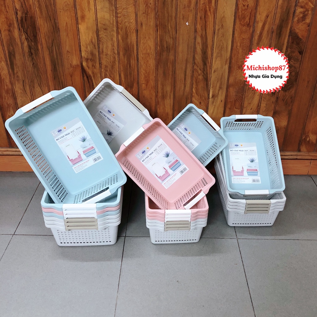 Rổ Chữ Nhật 3 Size Có Quai Cầm Nhựa Việt Nhật Mẫu Mới, Khay Chữ Nhật Đựng Tài Liệu, Đồ Dùng Văn Phòng(MS1196/97/98)