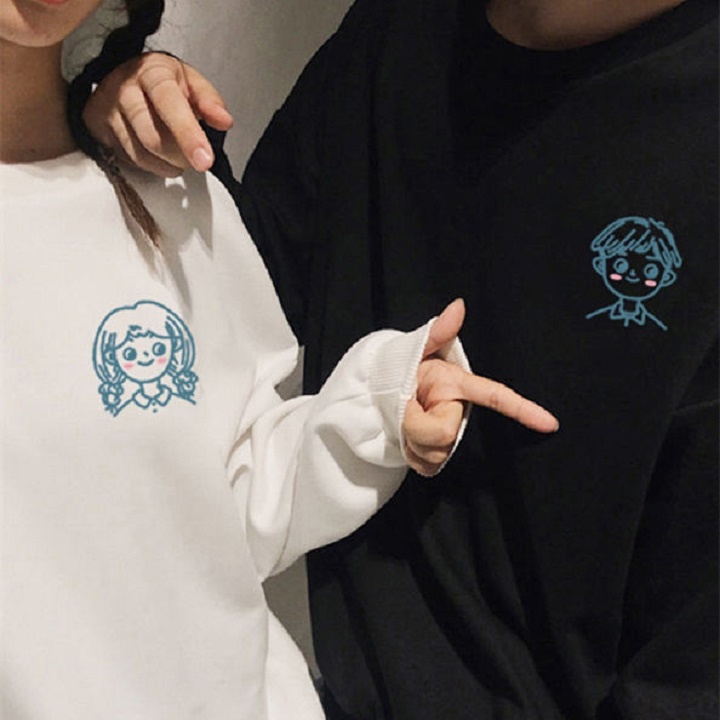 【ZHELIHANGFEI】Áo Thun Nỉ Tay Dài Dáng Rộng In Chữ Trẻ Trung Hợp Thời Trang Cho Cặp Đô