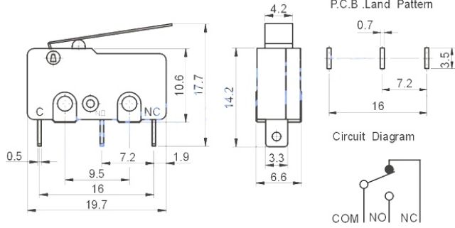 Công tắc hành trình 3 chân 5A 250V