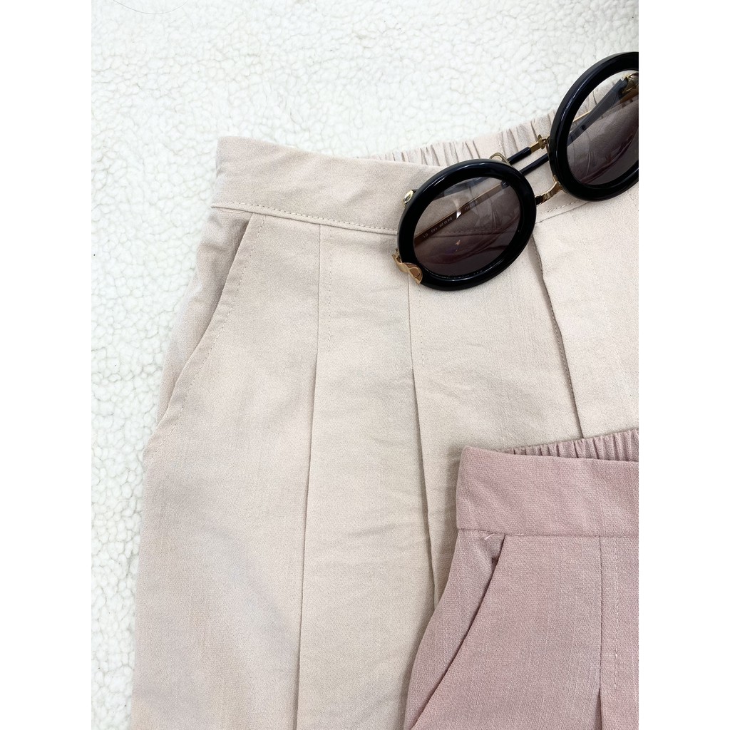 Quần short nữ đũi xếp ly cạp cao khóa giữa, quần Sooc đũi siêu mát 3 màu Hàng thiết kê Hachidesigns | BigBuy360 - bigbuy360.vn