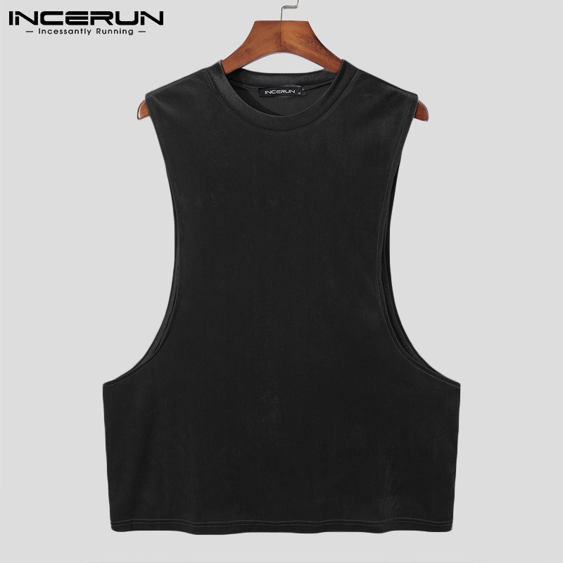 Áo thun ba lỗ INCERUN màu trơn dáng rộng bằng vải nhung thời trang dành cho nam