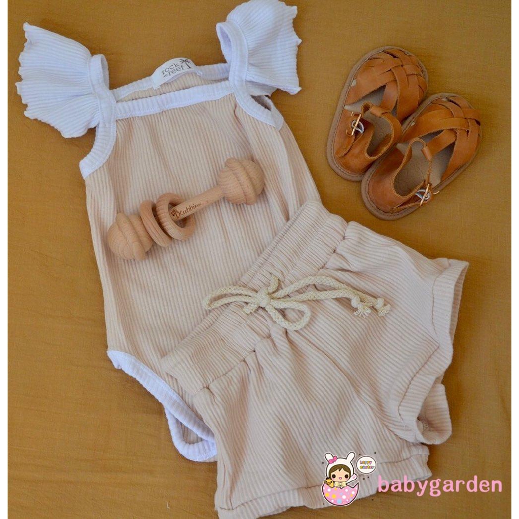 Bộ 2 Áo Liền Quần Cổ Vuông Tay Cánh Tiên Màu Sắc Xinh Xắn Cho Bé Gái