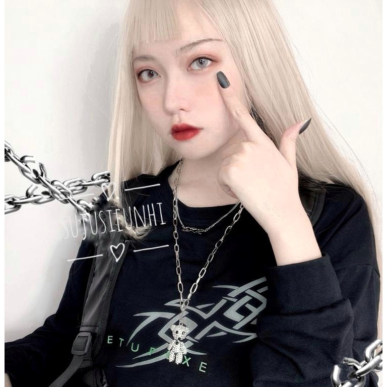 Set 2 vòng cổ unisex mặt chữ và gấu đính đá