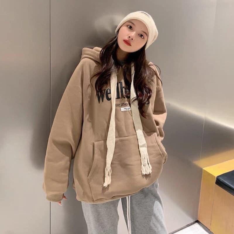 Áo hoodies in chữ WELLBELG form unisex mũ 2 lớp