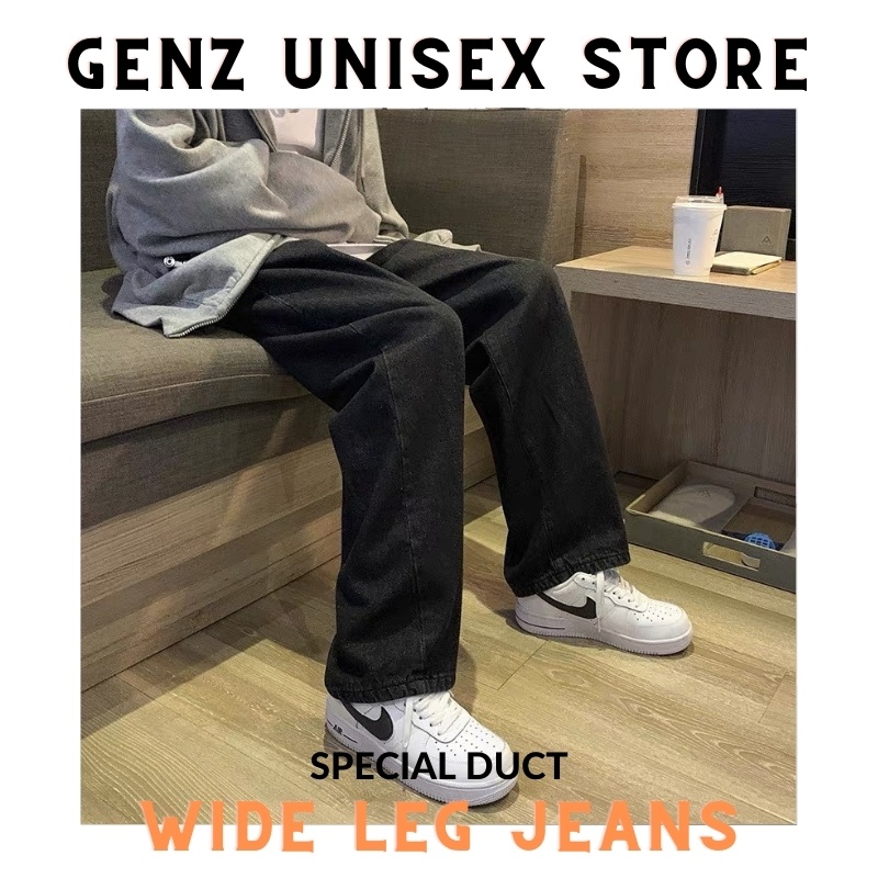 Quần Ống Rộng Nam Nữ Unisex, Quần Jean Nam Trơn Đen Form Rộng Ống Suông Vải Dày, Mix Đồ Xuống Phố Cực Dễ. | BigBuy360 - bigbuy360.vn