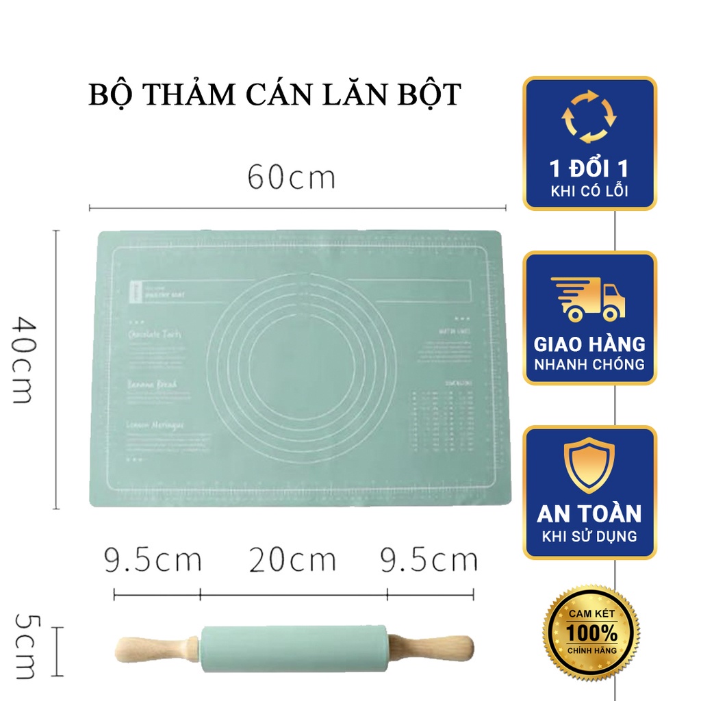 Bộ Thảm Chày Cán Lăn Nhào Bột Silicon