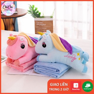 Chăn Gối Văn Phòng 3 Trong 1 Hình Chú Ngựa Unicorn Đáng Yêu GM028 Chichi,Gấu Ngủ Kèm Mền siêu cute phù hợp mọi lứa tuổi