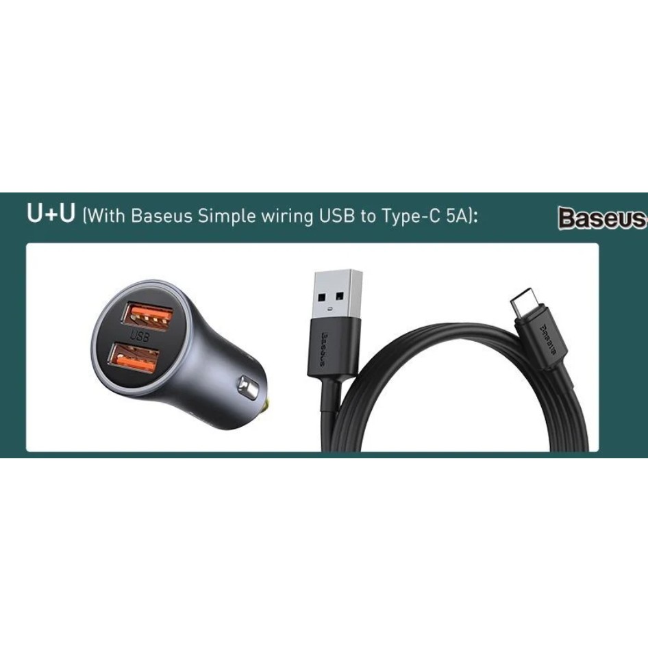 CHÍNH HÃNGBộ Tẩu củ Sạc nhanh 2 cổng USB Trên Xe Hơi ô tô 40w Baseus CCJD-A0G kèm dây type C QC3.0 Car Quick Charger