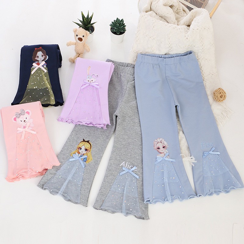 Quần leggings Elsa ống loe, ống vảy thời trang cho bé gái chất liệu Zip Hàn cực xinh size đại 8-35kg