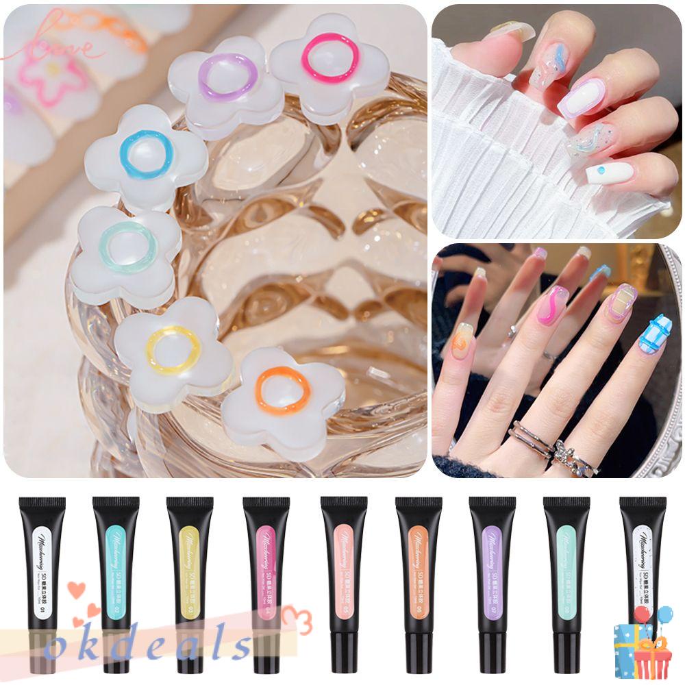 ღOKDEALSღ Color 5D Pudding Gel Pigmented Paint Painting Polish Nail Polish Non Wipe Gel Full Coverage Manicure Poly UV Gel DIY Drawing Tube Emboss