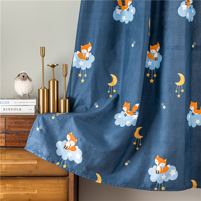 Cartoon Style Short Curtains Colorful Moonlit Curtains Used As Window / Bedroom Drapes