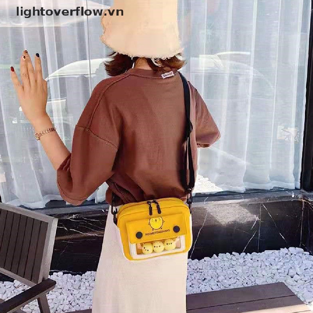 Túi Đeo Chéo Vải Canvas Hình Chú Gà Con Dễ Thương Dành Cho Nữ