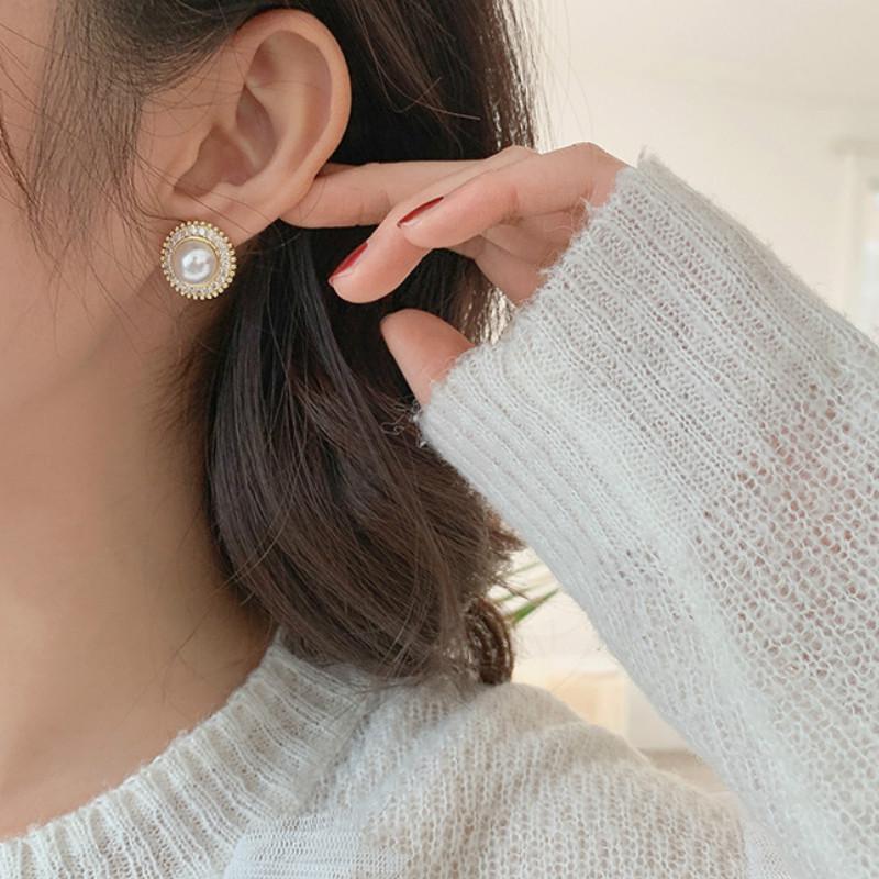 Bông tai tròn cao cấp phong cách Hàn Quốc cổ điển 925