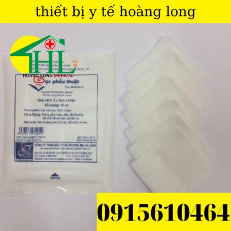 gạc phẫu thuật tiệt trùng an lành 7.5x7,5x6 lớp 1 gói 10 miếng