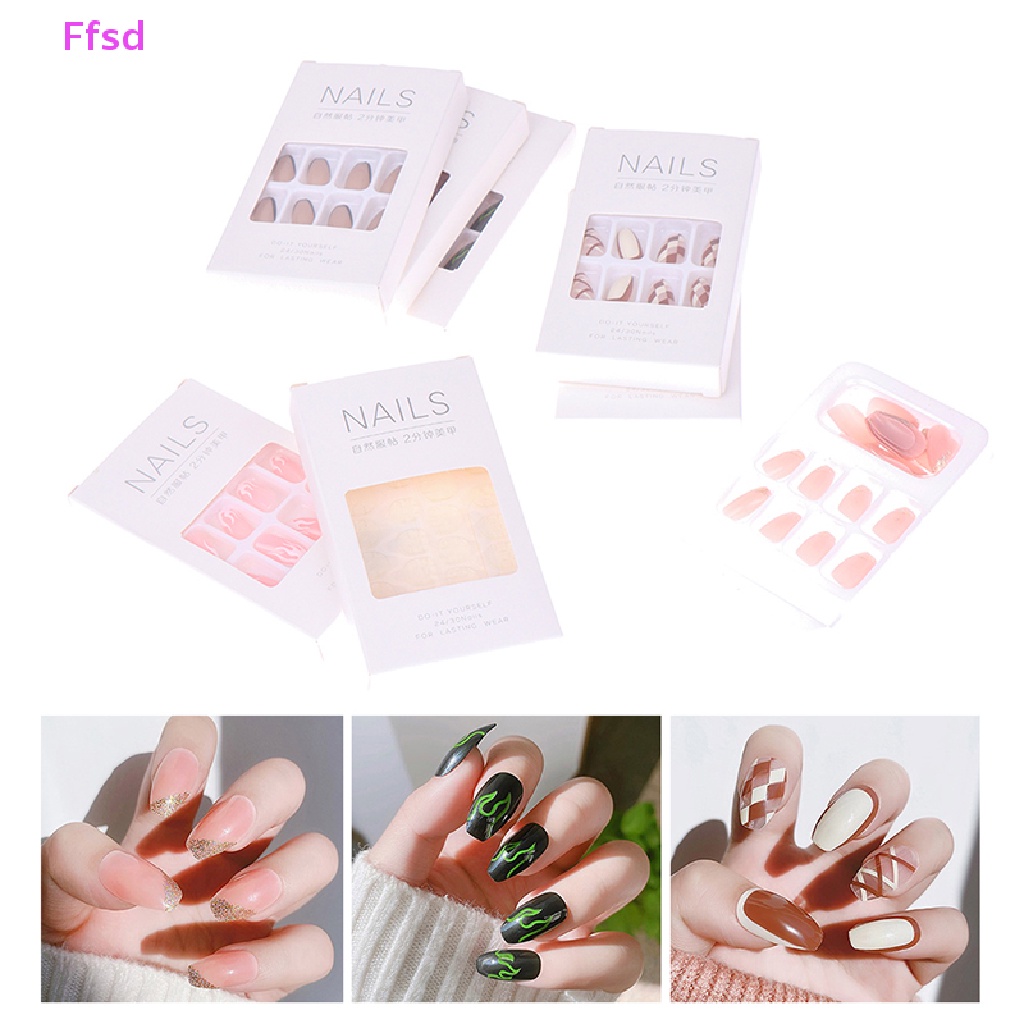 {Ffsd} Bộ 24 Móng Tay Giả Dạng Ấn Có Thể Tháo Rời * Bán Chạy