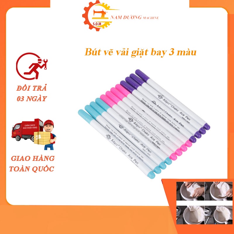 Bút vẽ bay 3 màu vỉ 12 pcs &gt; Bút bay vẽ vải ( tự bay khi giặt  ủi hoặc sau 2h-4h )