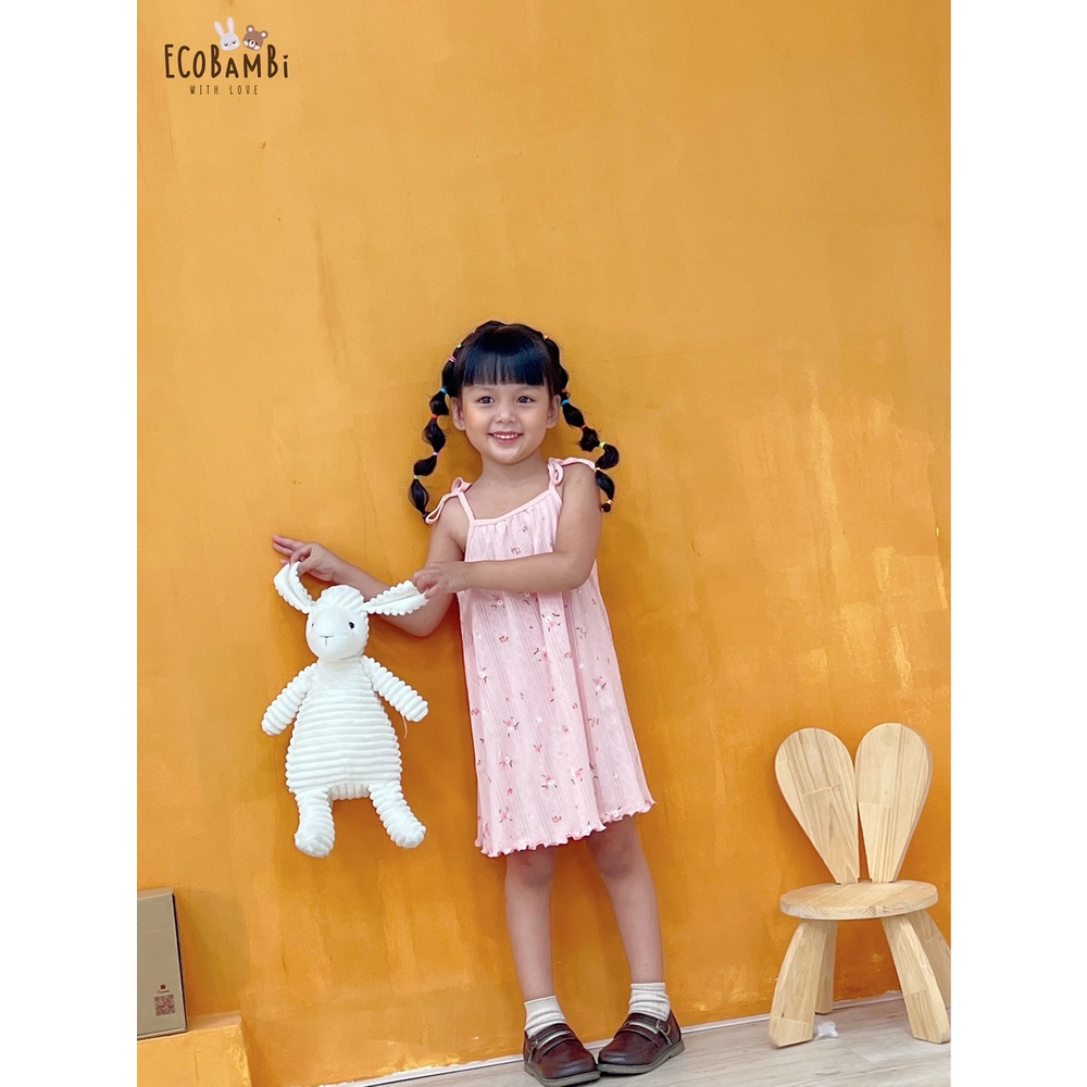 Đầm 2 dây chất thun thông hơi cotton Hàn Quốc kiểu dệt Jacquard in hoa bé gái Ecobambi