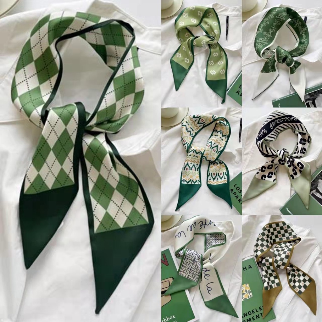 Set 5 Khăn Lụa Satin Đính Nơ Cột Cổ Túi Xách Thời Trang Hàn Quốc