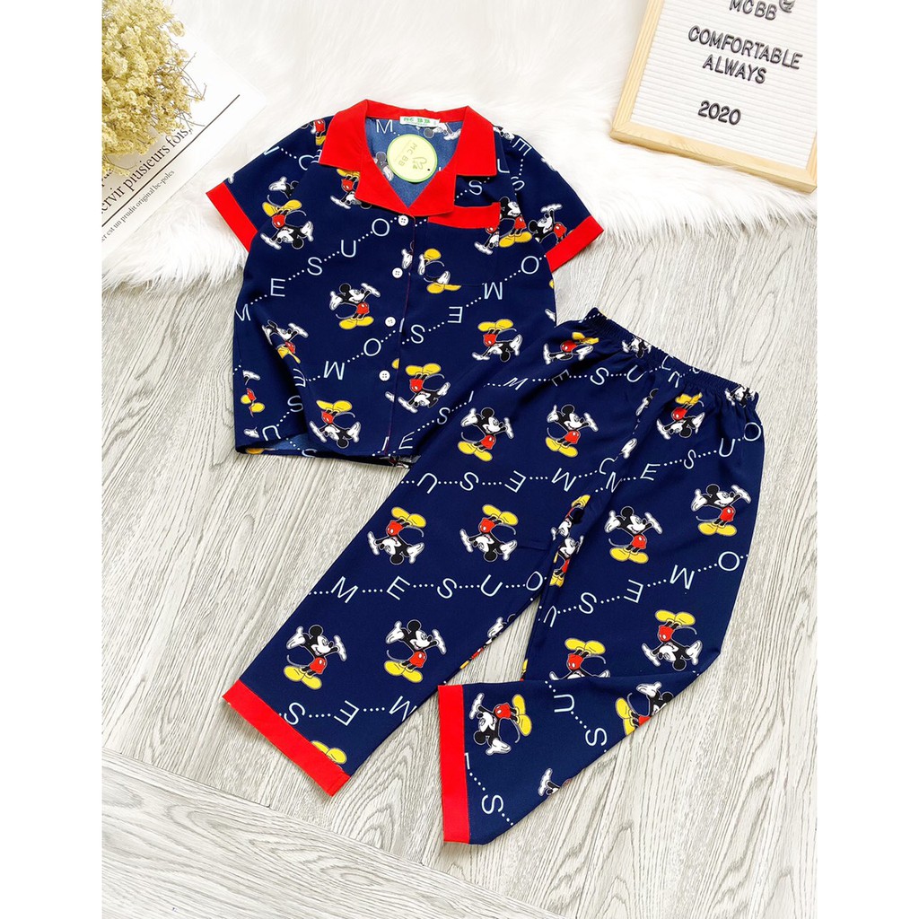 MCBB - Size Nhỏ 8-24 Kg Đồ Ngủ Cho Bé Gái Bé Trai Và Mẹ Bộ Pyjama Lụa Chuột Mickey Pijama Cho Bé Trai Quần Áo Trẻ Em BL3