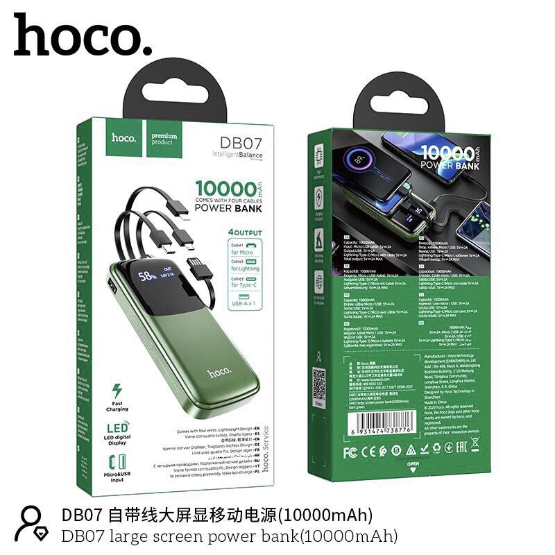 Sạc dự phòng hoco chính hãng DB07 10000mah tích hợp 4 dây sạc