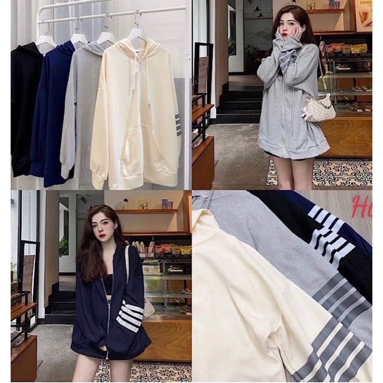 Áo khoác nỉ Cotton 4 sọc tay