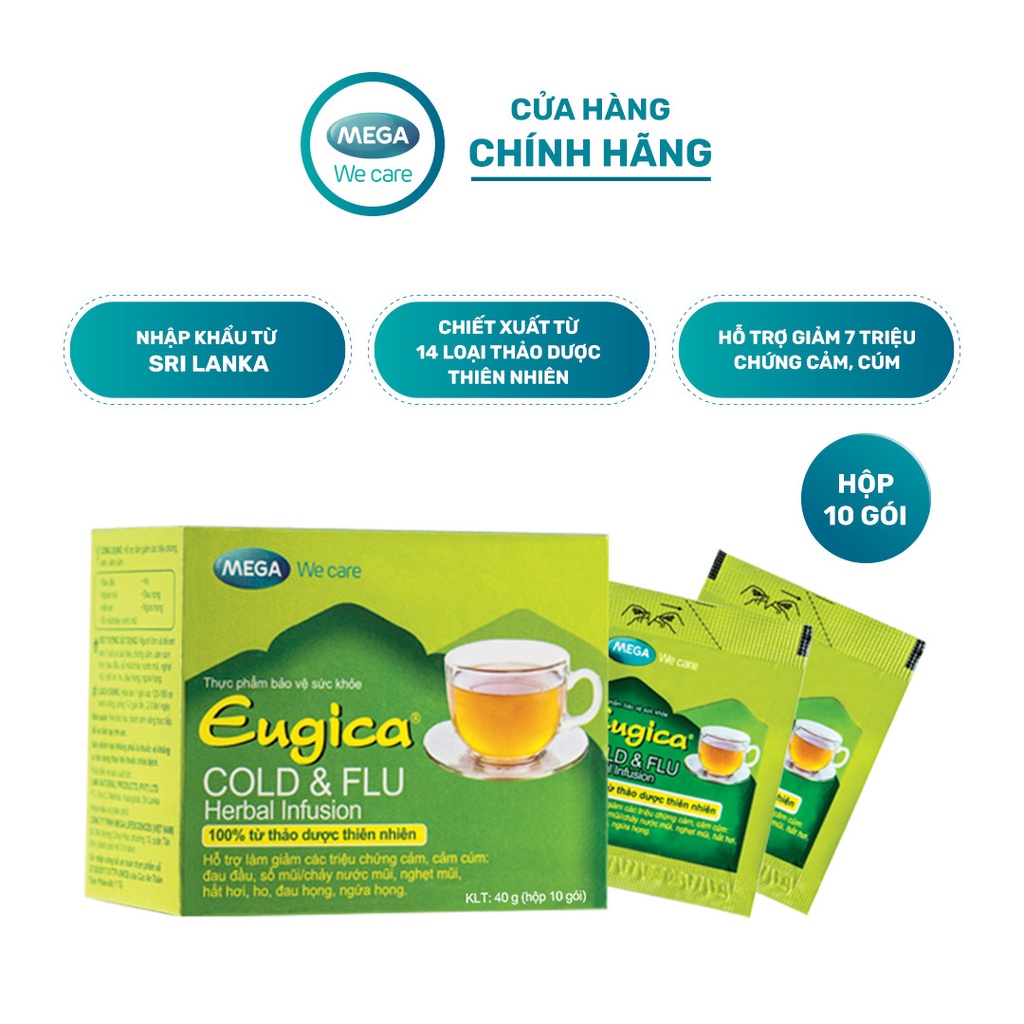 - EUGICA COLD & FLU (Hộp 10 gói) - Tinh Chất Thảo Dược Hỗ Trợ Giảm Các Triệu Chứng Cảm Lạnh, Cảm Cúm
