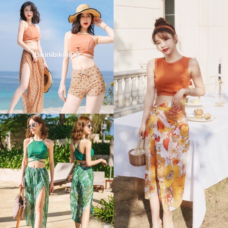 Đồ bơi đi biển, áo tắm có mút, bikini kèm khăn  Chất liệu thun co giãn 4 chiều