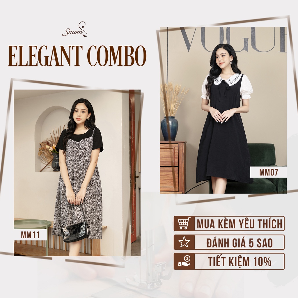 Combo 2 Váy Bầu Thiết Kế Smom MM11/MM07 Chất liệu Lụa tằm và Lụa đũi mềm mát - Elegant Combo