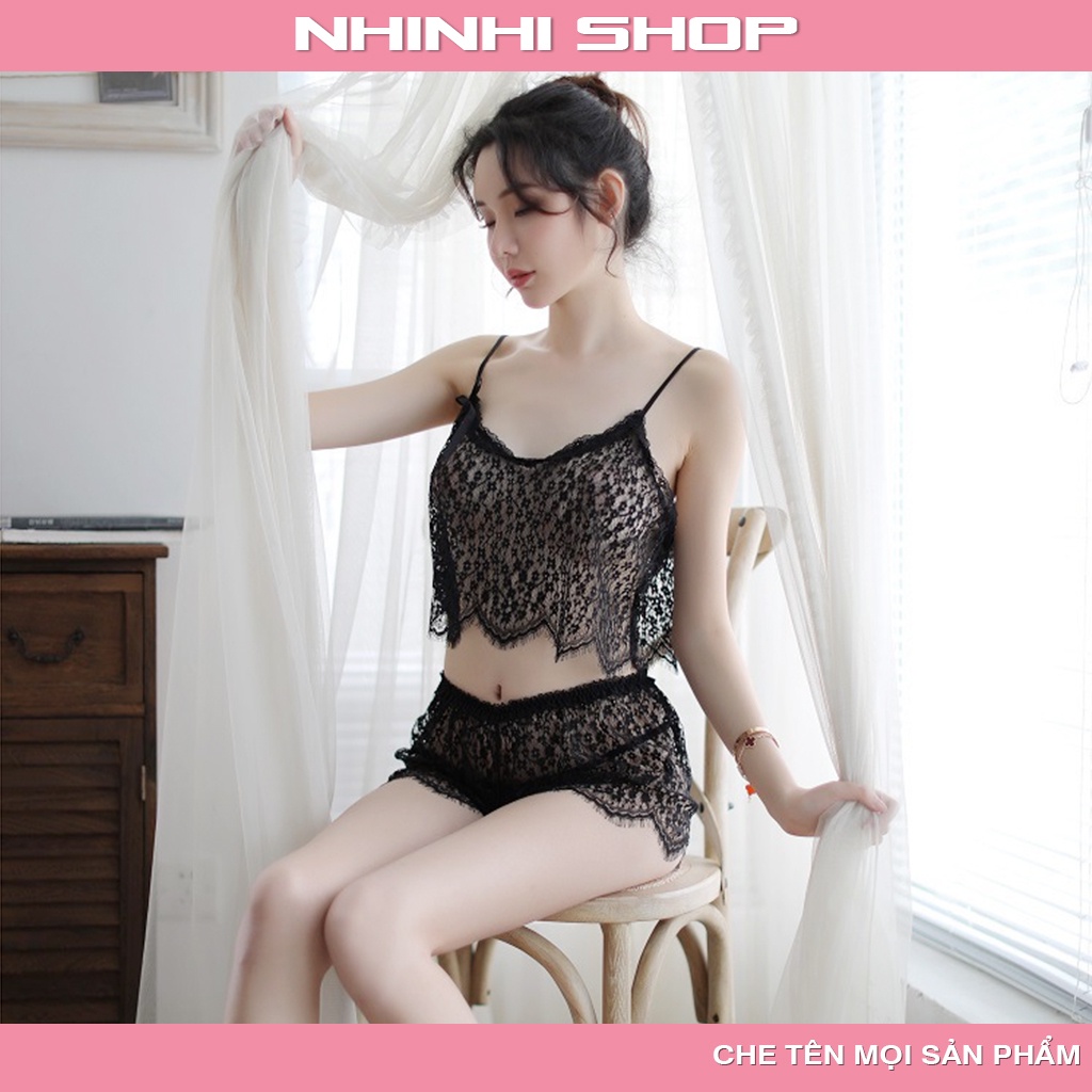 Đồ ngủ sexy gợi cảm ren hai dây xuyên thấu cosplay tặng kèm quần chip quyến rũ DA10