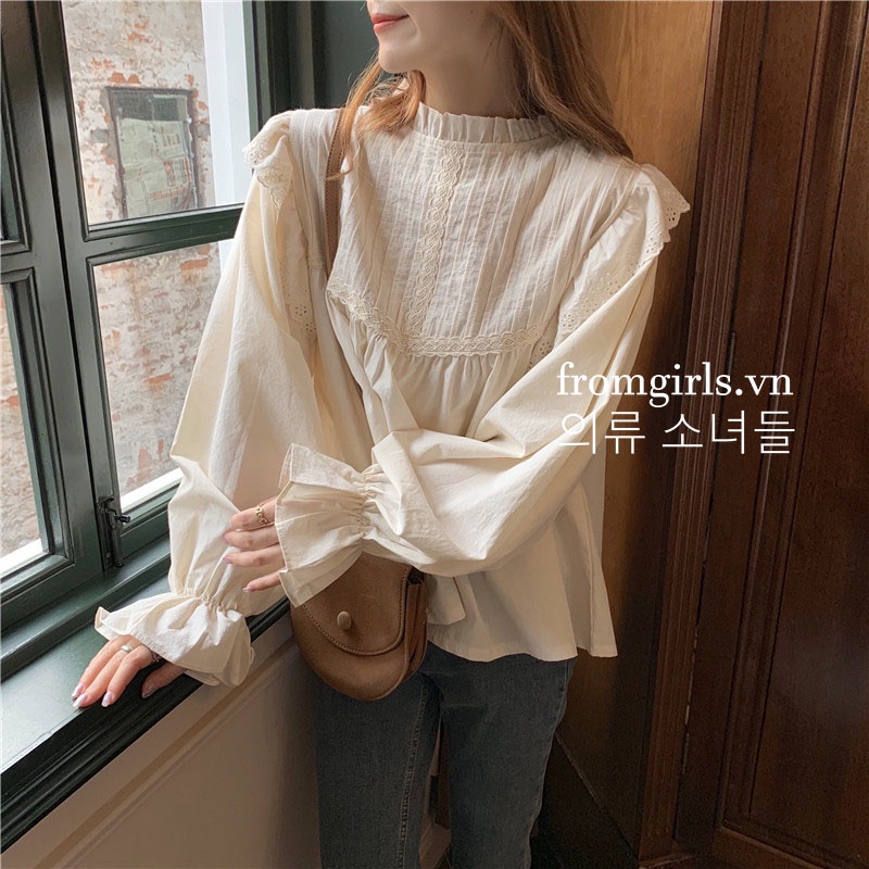 Áo sơ mi tay phồng, áo babydoll cánh tiên dài tay phong cách tiểu thư mềm mại thoáng mát