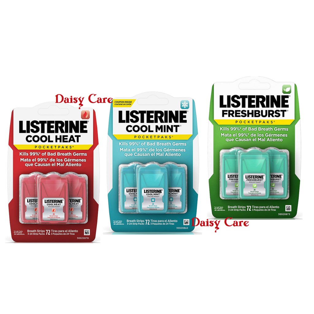 [Hàng Mỹ] Miếng ngậm thơm miệng diệt khuẩn Listerine Pocketpaks (Vỉ 3 hộp x 24 miếng)