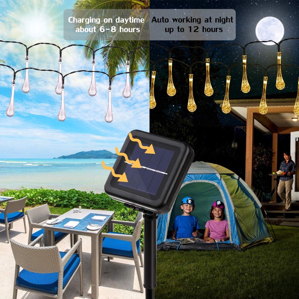 7M50LED Đèn thả nước lượng ánh sáng mặt trời Đèn trang trí Giáng sinh Ánh sáng trang trí sân vườn Ánh sáng không thấm nước 8 Chế độ đèn flash