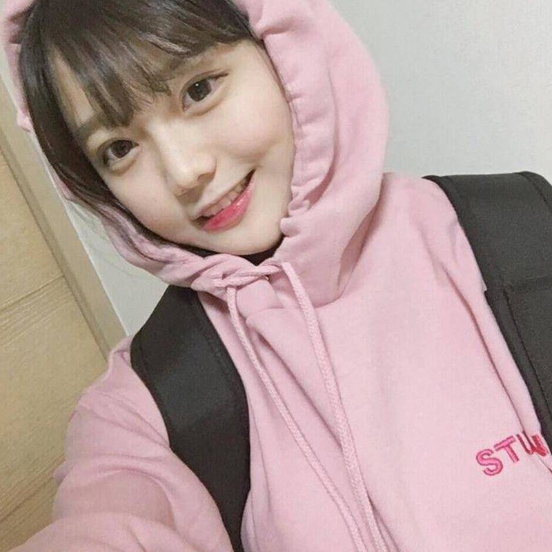 Áo Hoodies tay dài hoạ tiết chữ in phong cách Hàn Quốc