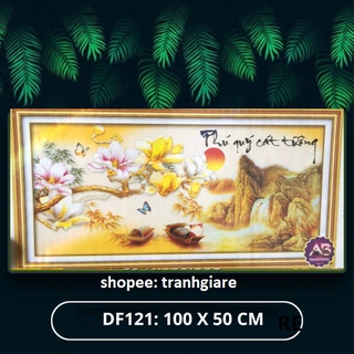 Tranh đính đá hoa khai phú quý, Phú quý cát tường df121